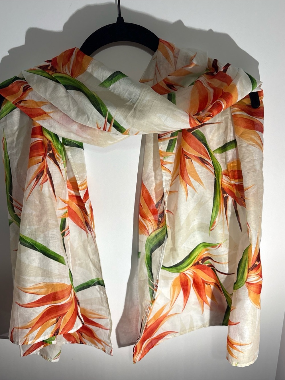 Tommy Bahama Cream Scarf with Orange Floral and Green Leaves